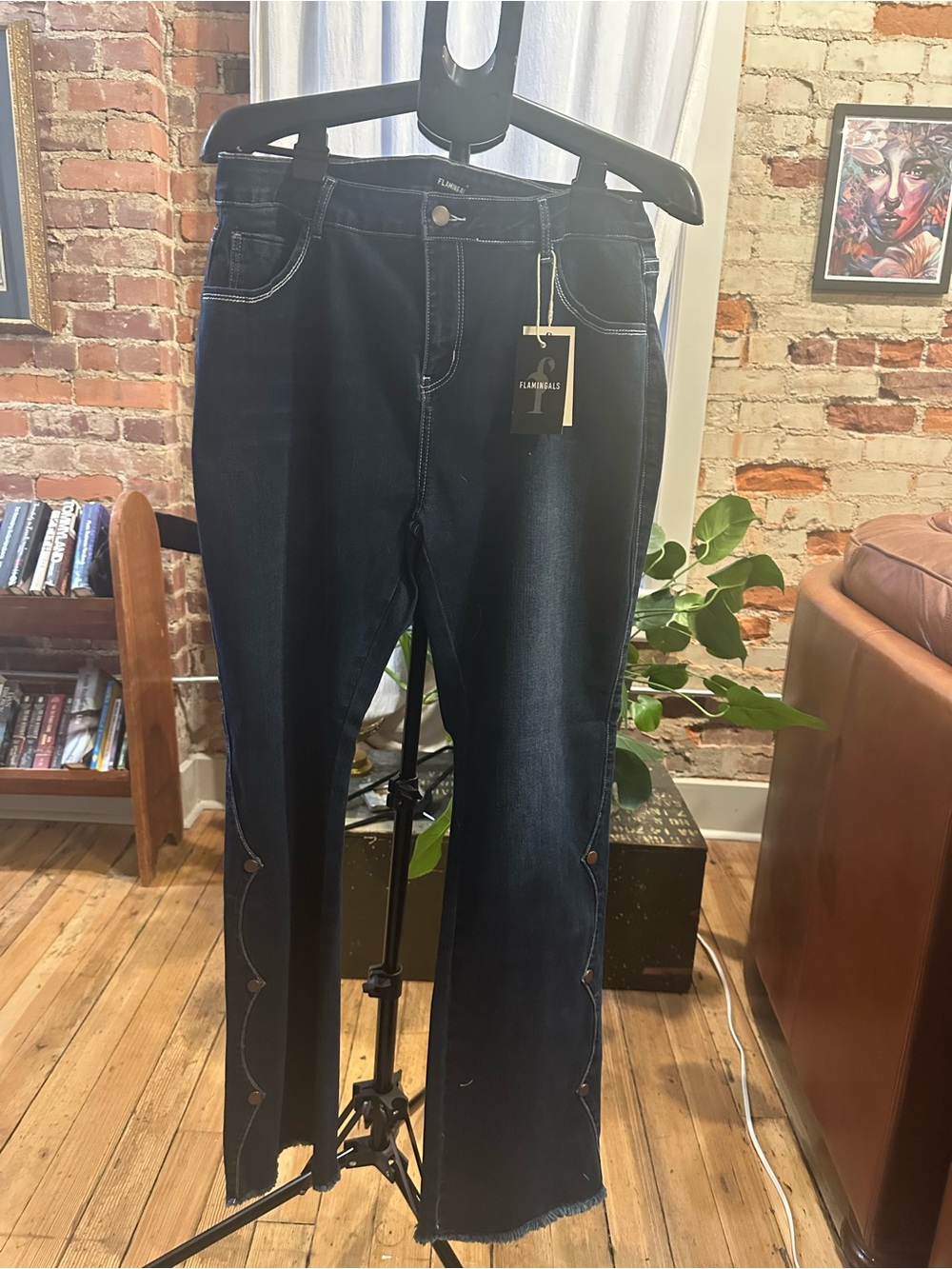 Flamingals Dark Wash Women’s Jeans with Side Button Detail